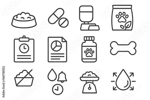 Food bowl dispenser pills icons treat vector chart control pet icon water