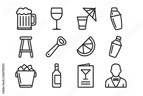 Lime vector tin icon silhouette bar beer set nightlife cocktail opener mug