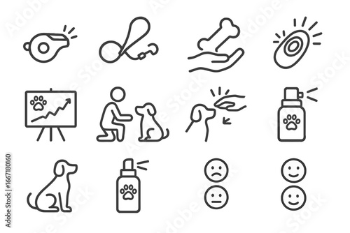 Treat pet training leash sit vector spray icon positive icons clicker pose