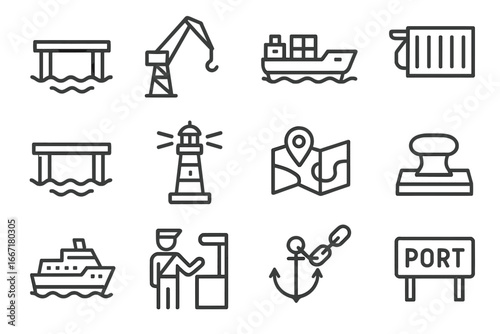 Checkpoint crane pier sign marine harbor vector mooring icons icon port anchor
