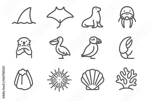 Icon otter animal clam fin vector icons marine shell crab ray sea