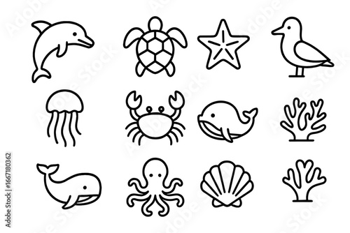 Icon icons crab wildlife octopus clam jellyfish sea vector marine starfish turtle