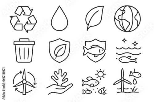 Conservation ocean coral droplet icon shield leaf vector renewable icons symbol energy
