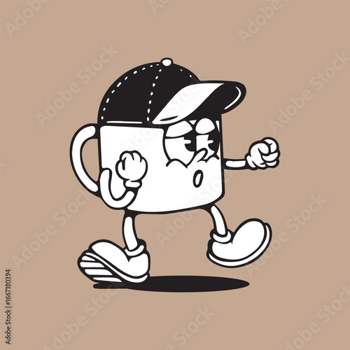 mascot coffee cup illustration, cup mascot retro