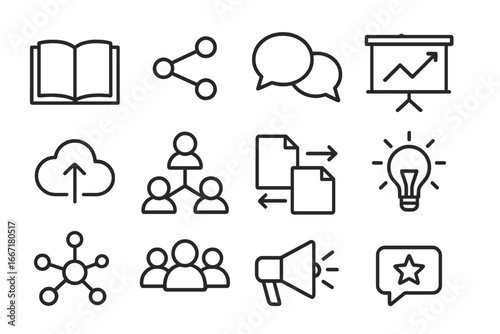 Presentation share sharing nodes cloud team feedback icons vector knowledge icon megaphone