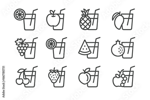 Vector juice icon pomegranate orange icons fruit apple pineapple mixed peach cherry