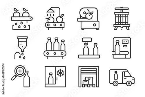 Dock icon vector machine delivery label van production juice icons quality storage