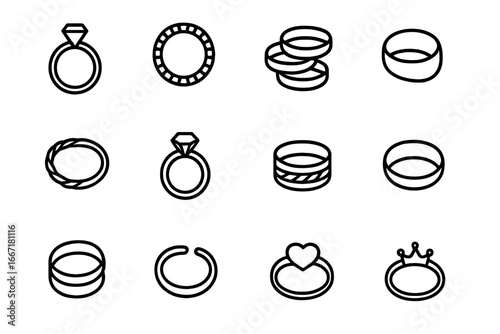 Crown engraved band diverse minimalist signet vector icon ring stackable icons rings