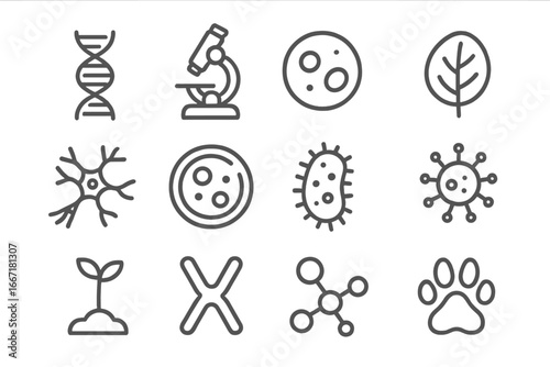 Biology bacteria grid icon animal vector footprint dna helix brain model neuron