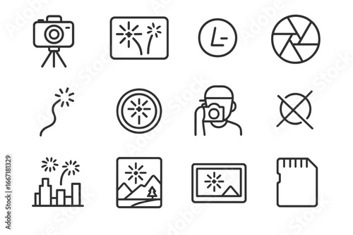 Symbol icons frame scenic photography tripod firework icon vector burst off preview