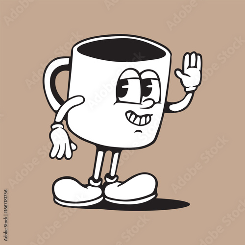mascot coffee cup illustration, cup mascot retro