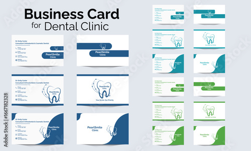 Dental Care or Dentist Business Card Template. Set Of Modern And Minimalist Dental Business Cards And Logo Design.