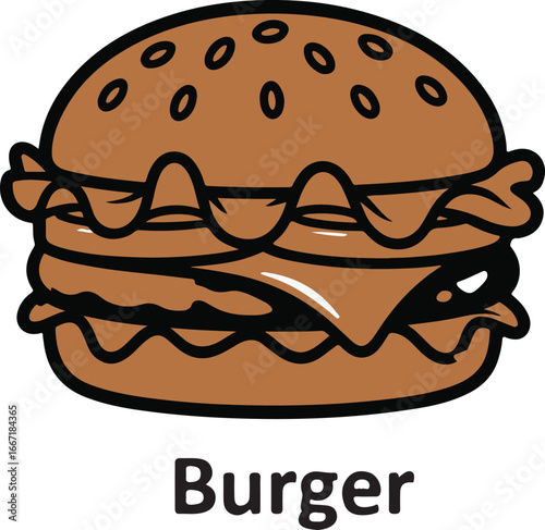 A Delicious Cartoon Burger with Two Patties and Cheese, Ready to Eat