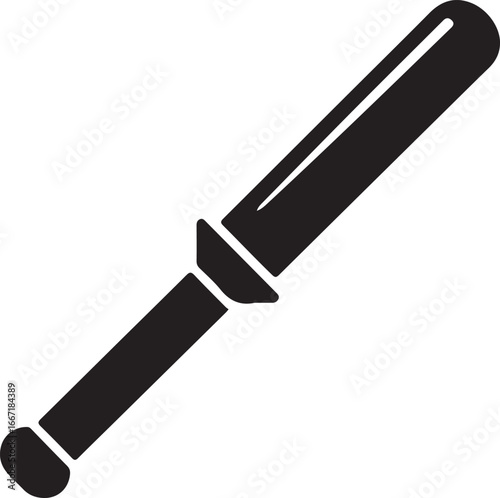 Black and white icon of a baton or nightstick, symbolizing law enforcement and authority
