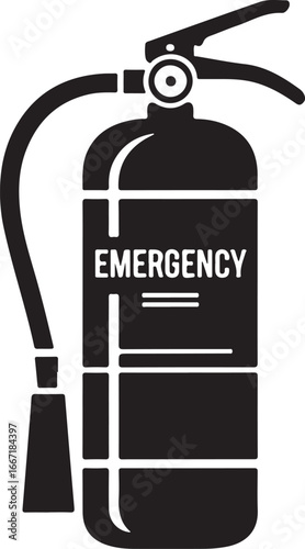 Black and White Icon of a Fire Extinguisher with the word "EMERGENCY