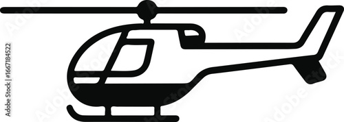 Black and White Silhouette Icon of a Helicopter in Flight