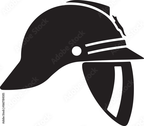 Black Silhouette of a Firefighter's Helmet with Neck Protector