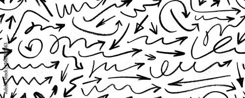 Crayon drawn doodle arrows seamless pattern.