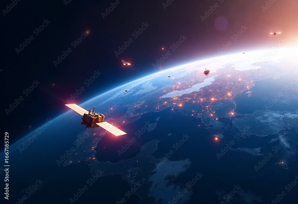 Fototapeta premium Satellite Communications and Global Technology Network
