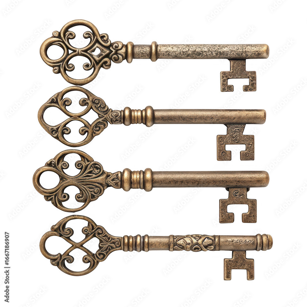 Obraz premium Antique keys isolated on transparent background
