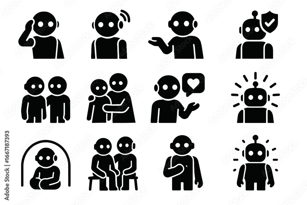 Obraz premium Empathy vector space shielding nodding robot comfort bubble icons gesture icon positive