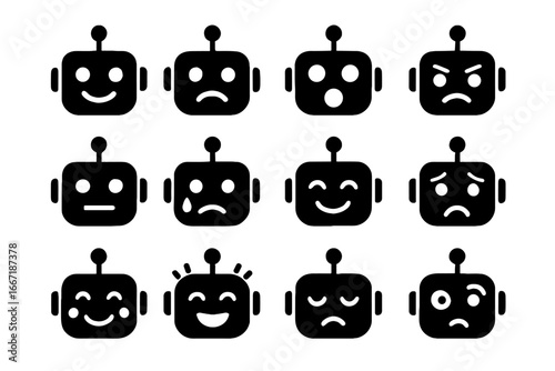 Icon emotion confused face robot neutral smiling angry excited icons sad vector