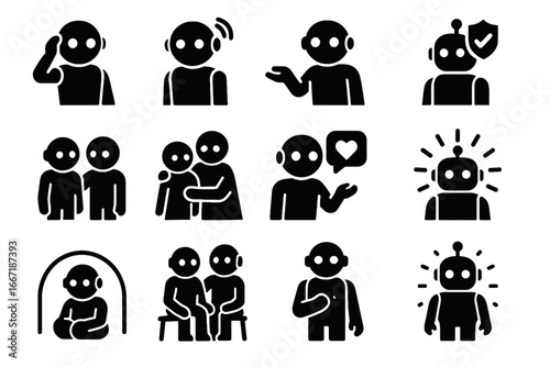 Empathy vector space shielding nodding robot comfort bubble icons gesture icon positive