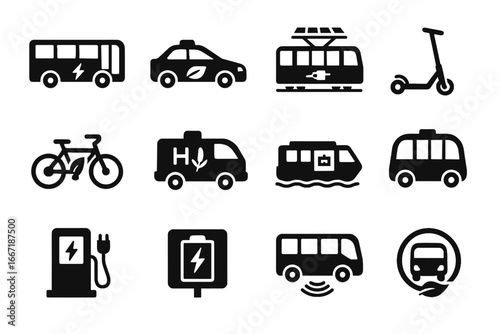 Scooter charger icon ferry bus shuttle wireless vector electric zero emission charging