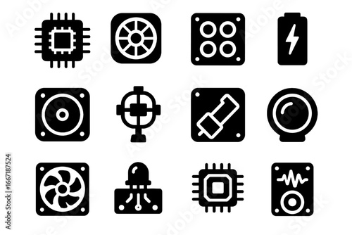 Speaker core icon unit synthetic camera vector fan actuator pet gyroscope components