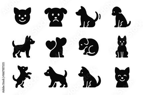 Pet synthetic heart vector alert tail curious scared friendly icon emotions face