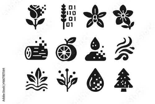 Vector musk icon neural spice coded sandalwood ocean patchouli fragrance icons lavender