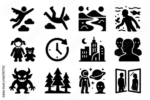 Dream mirror flying icons collection landscape peaceful nightmare loop vector icon childhood