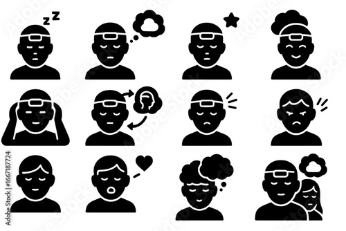 Adjusting vector sleep calm repeating light icon dream feedback states user surge