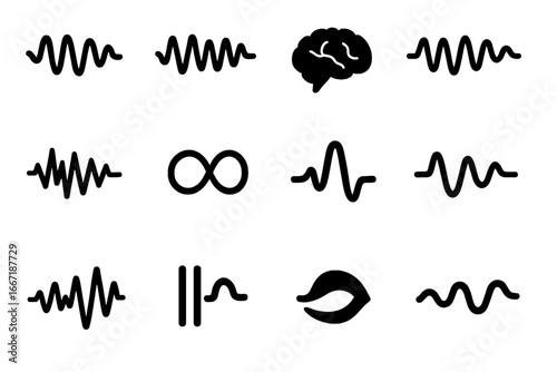 Vector transition signal sleep icon waves spikes dream icons flow recorder lines