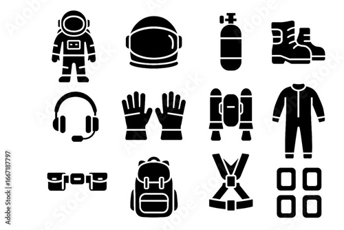 Tank icons communication visor headset space harness icon safety vector jetpack suit