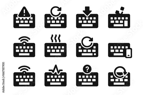 Reset lost icons quantum mode error overheating system jam connectivity vector icon