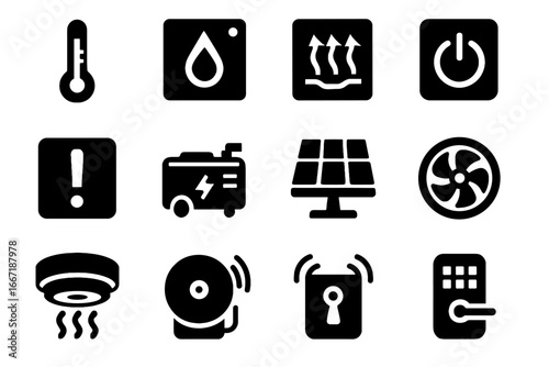 Vibration fire power regulator icon panel digital lock vector monitor system control