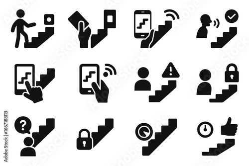 App remote icon stairs help command panel smart button reader lock vector