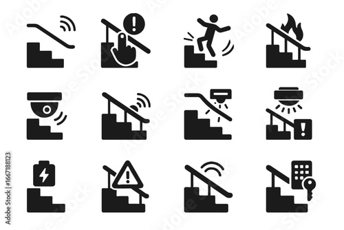 Fire smart power emergency stairs icon vibration camera vector surveillance stop detector