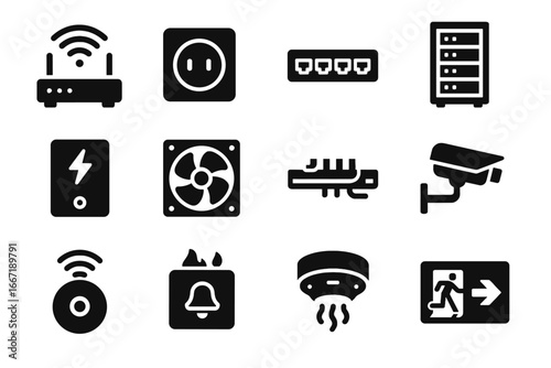 Cable router fire sign vector essentials server icon battery classroom security ar