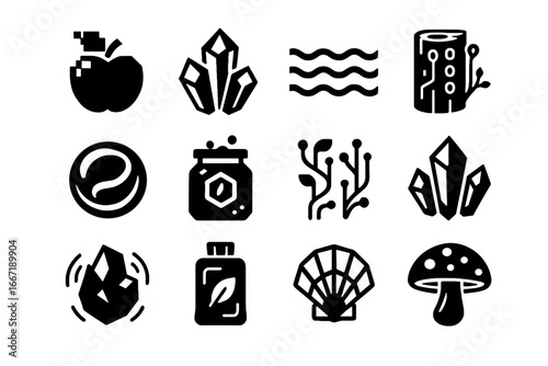 Pack digital resource nutrient magnetic mushroom neon futuristic vector icons icon cyber