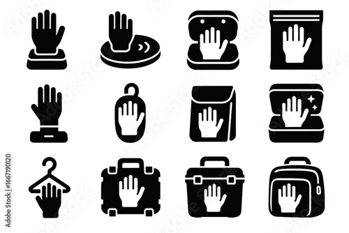 Magnetic data travel hanger icon charging box uv pad foldable vector glove