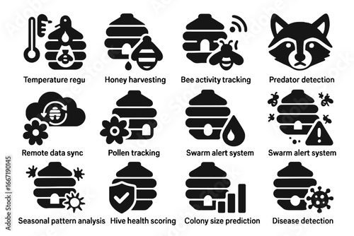 Vector balancing prediction hive health smart icon predator alert pollen data analysis