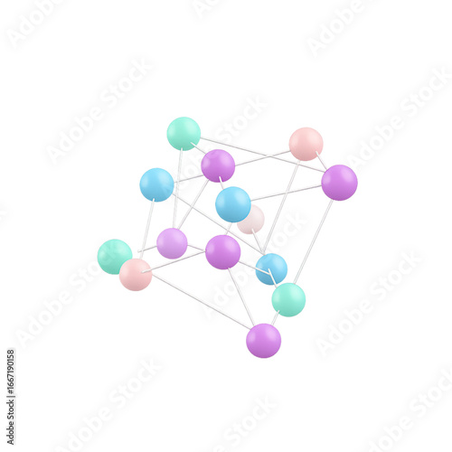 Colorful interconnected spheres forming a molecular structure isolated on transparent background