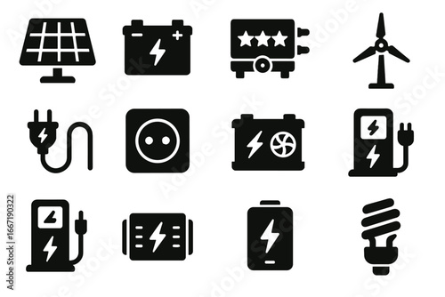 Robot station generator energy vector power battery solar inverter cable icon