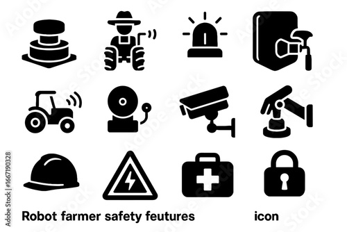 Override robot lockdown hazard manual detector farmer warning sign safety icon system