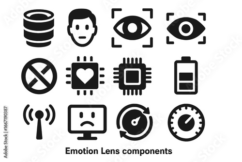 Vector pack lens camera wireless infrared icon processor emotion detector eye battery