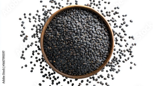 A 4K photo of silhouette of Black Urad Dal Lentil Beans in a Bowl isolated on white.