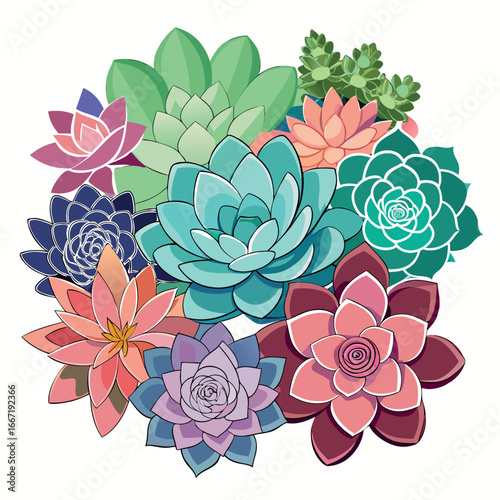 A vibrant collection of assorted succulent plants in various colors and shapes