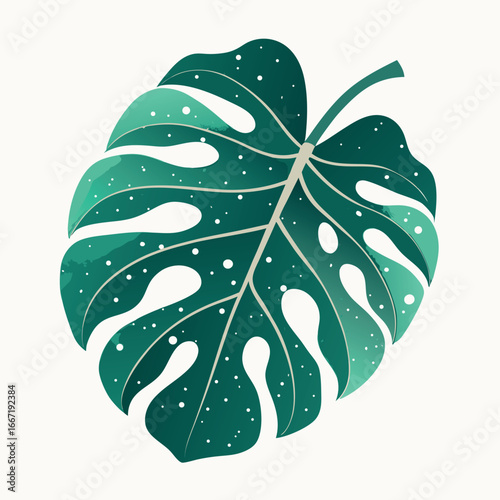 A vibrant green monstera deliciosa leaf, showcasing its unique fenestrations and intricate vein pattern